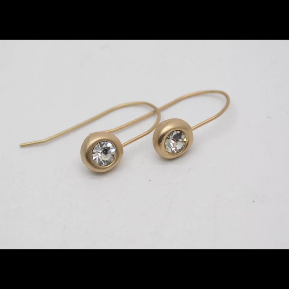 chico's matte gold round brilliant crystal drop dangle minimalist earrings - Picture 3 of 5